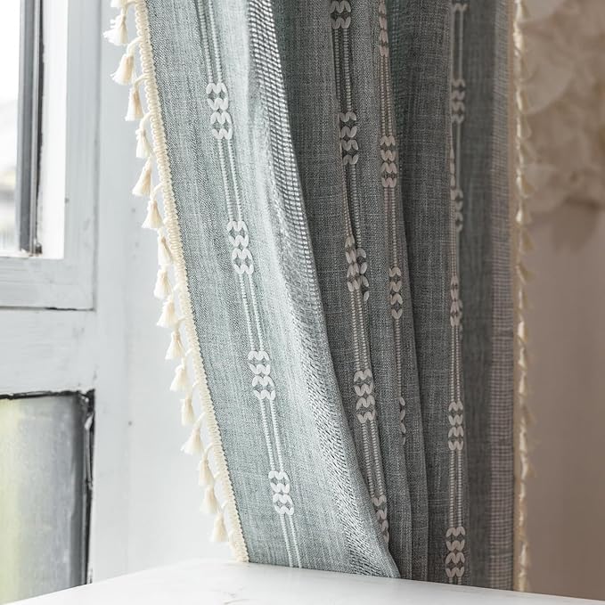 Boho Embroidery Striped Farmhouse Curtains - Image 6