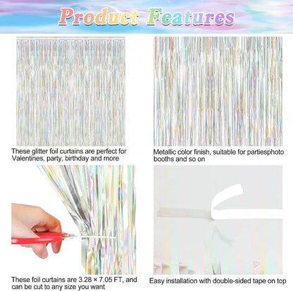 ZATAYE 2 Pack Laser Silver New Years Eve Foil Curtain Streamer Decorations | - Image 4
