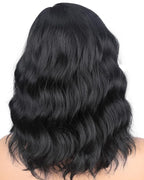 Short Wavy Wigs With Bangs 14 Inch Black Wigs For Black Women Natural Looking Soft Light Synthetic Hair Replacement Wigs Heat Resistant (14 inch,black)