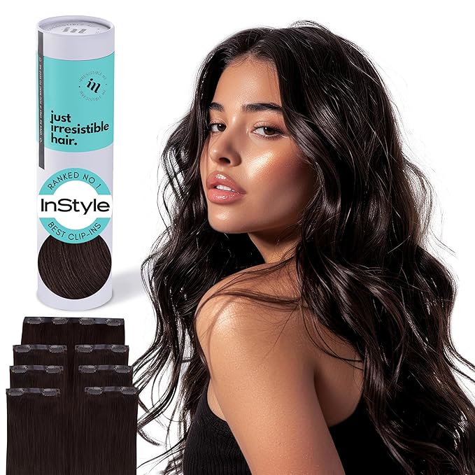Irresistible Me Real Human Hair Extensions Clip Ins – 100% Human Hair Clip In Extensions for Length & Volume – Invisible Extension – Heat Resistant & Dyeable – Chocolate Brown, 24 Inches