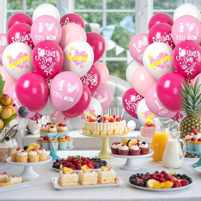 Paready Mother's Day Balloons Set, 12 Inch Helium Light Hot Pink White Latex - Image 7