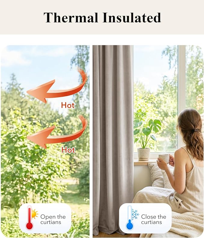 Camel Beige Velvet Curtains for French Door Decor, 2 Panels | 300GSM Thick Soft - Image 6