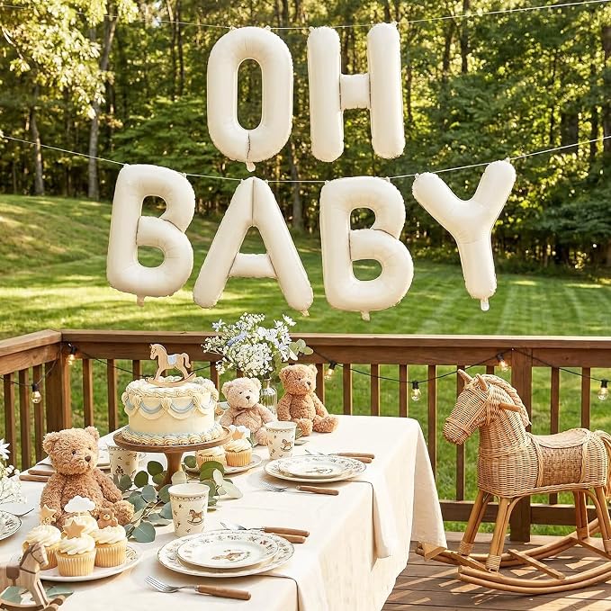 Biapian 40 Inch OH BABY Letter Balloons, Big Beige Foil Balloons - Image 5