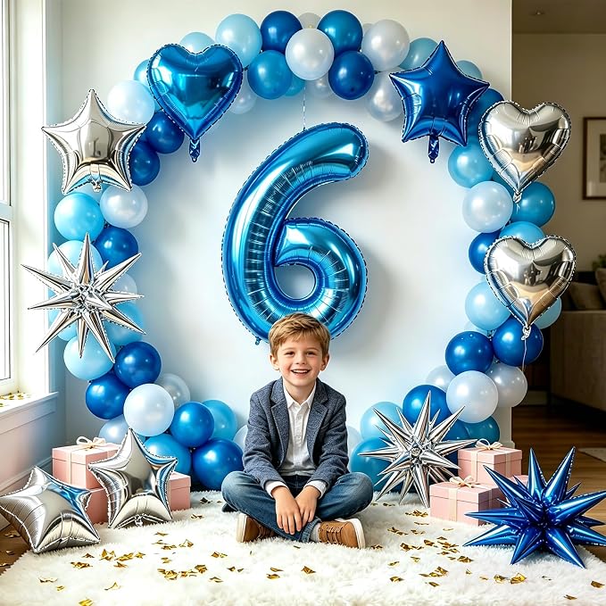 TONIFUL 6th Birthday Balloons Kit 40 Inch Blue Large Number 6 Foil Balloon | - Image 6
