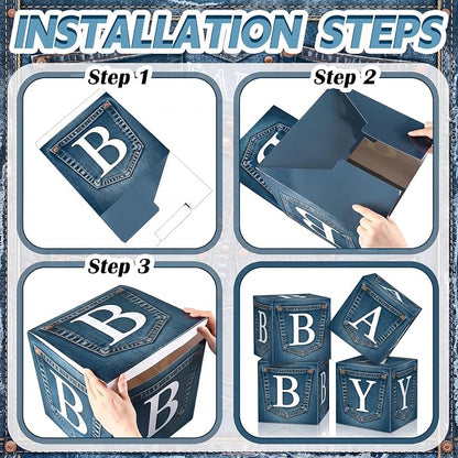 4 Pcs Blue Jean Baby Shower Decoration Party Boxes - Image 3