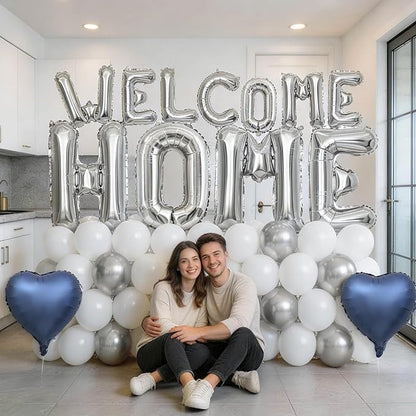 Welcome Home Balloons Blue Silver, 40Inch HOME and 16Inch Welcome Foil Balloons - Image 3