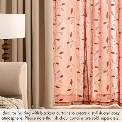 MIULEE Terracotta Sheer Fall Leaf Curtains Burnt Orange 2 Panels 52"x84" | - Image 7