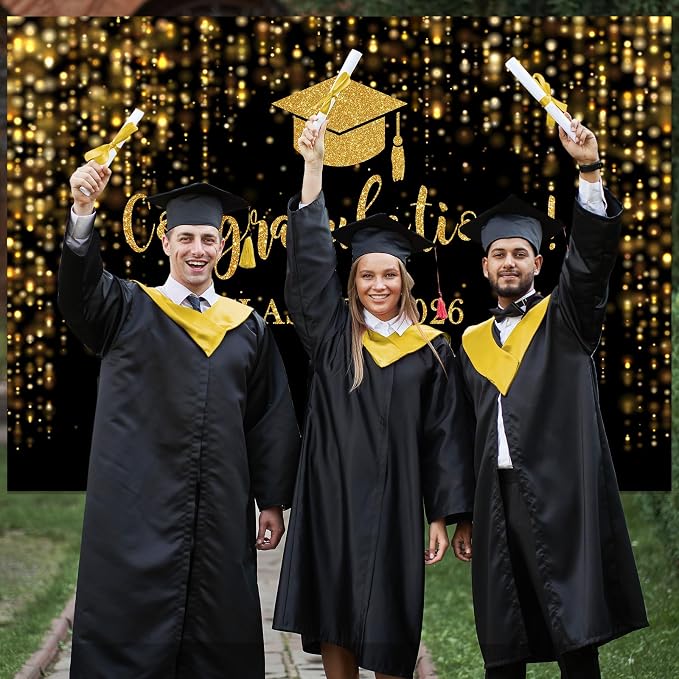 Mocsicka Class of 2026 Backdrop Black Gold Glitter Bokeh Graduation Party - Image 6
