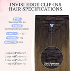 DOORES Invisible Clip in Hair Extensions 22 Inch 110g 7pcs, Real Human Hair Invisi Edge Virgin Clip ins Extensions Straight Thickening, 1D/2C/4E Natural Black to Dark Brown and Chocolate Brown