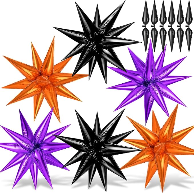 Purple and Black Orange Star Balloons, Metallic Cone Mylar Spike Balloons by GCTWFYK