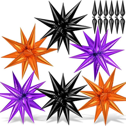Purple and Black Orange Star Balloons, Metallic Cone Mylar Spike Balloons by GCTWFYK