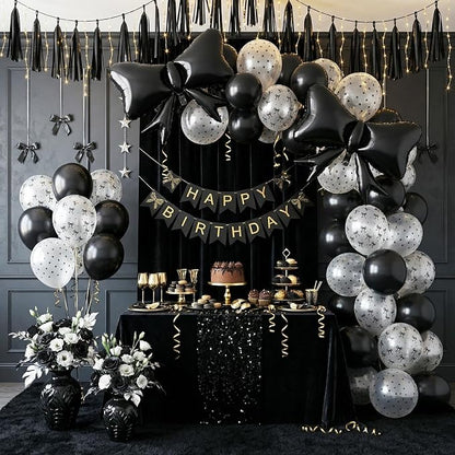 Black Bow Balloons, 12 Inch Black Pearl Transparent White Printed Balloons - Image 5