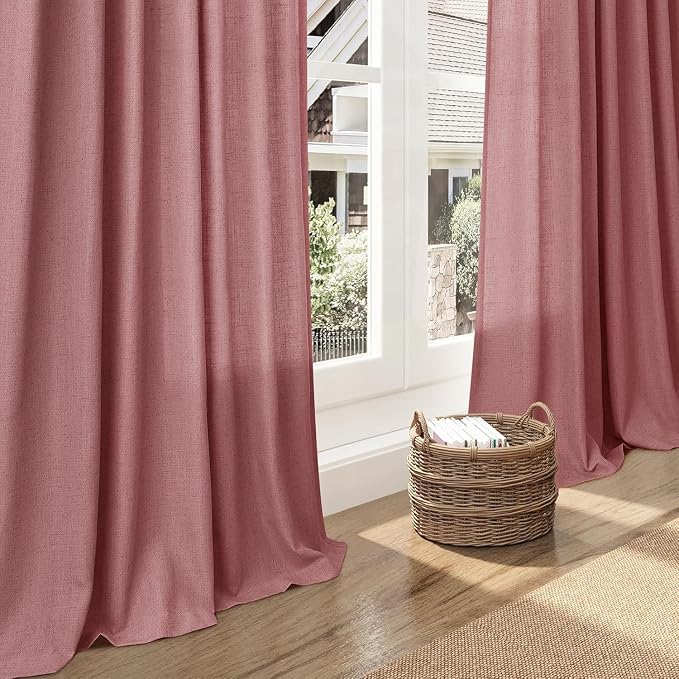 Canyon Rose Linen Curtains for Living Room 100 Inches Long Light Filtering Semi - Image 5