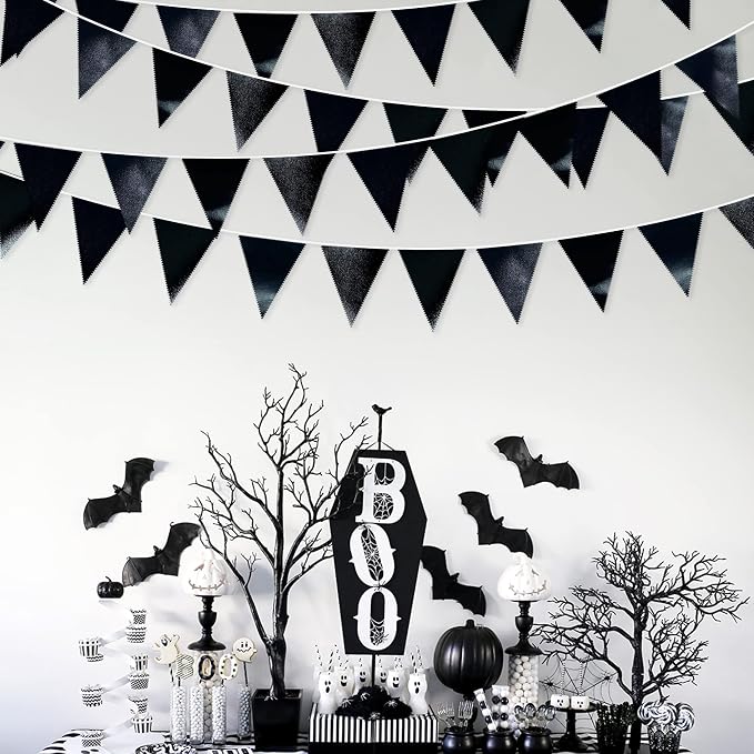 Black Party Decorations Triangle Pennant Banner Flag Black Metallic Fabric - Image 6