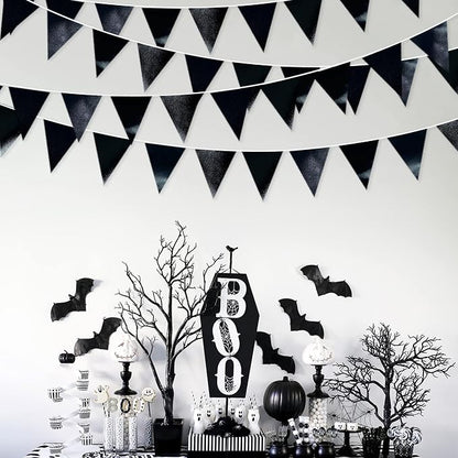 Black Party Decorations Triangle Pennant Banner Flag Black Metallic Fabric - Image 6