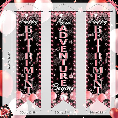 3Pcs Retirement Porch Sign Door Hanging Banner Rose Gold Happy Retirement - Image 3