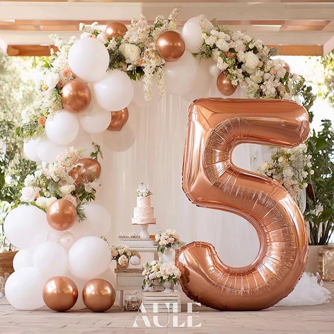 AULE 40 Inch Rose Gold 5 Balloon Number Foil 0-9 Birthday Big Numbers | - Image 5