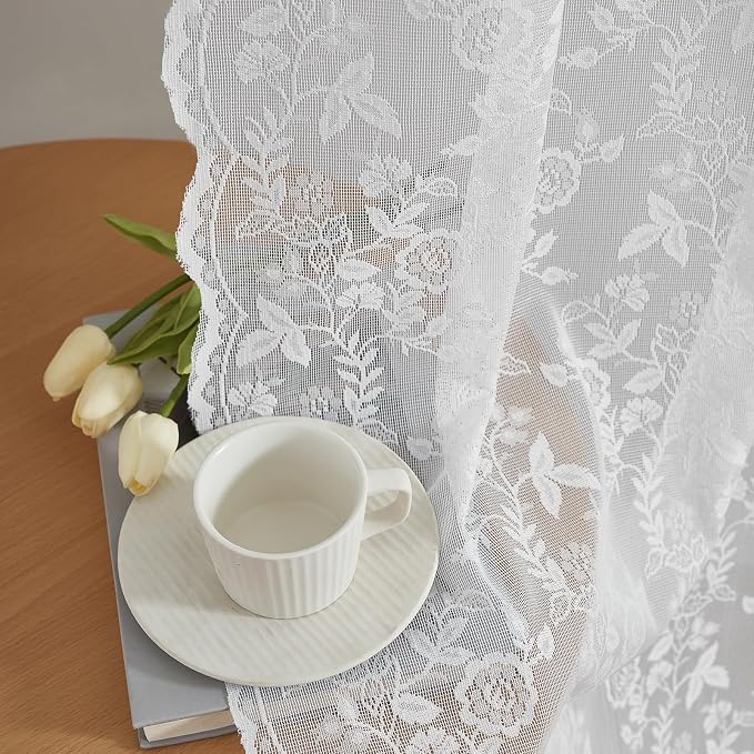 FINECITY White Floral Lace Curtains - Image 6