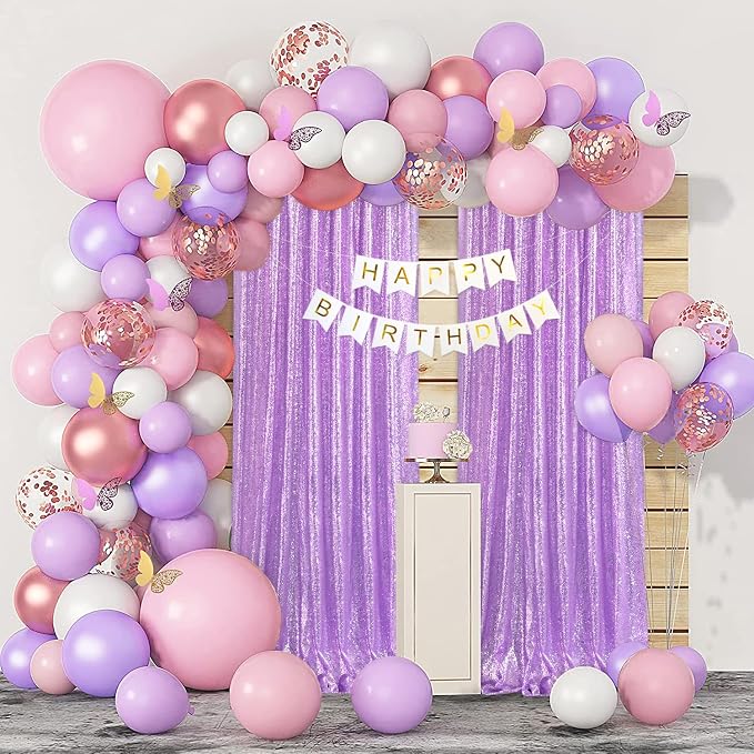 Lavender Sequin Backdrop Curtains 2 Pcs 3.3ftx8ft Sparkle Backdrop Fabric | by B-COOL