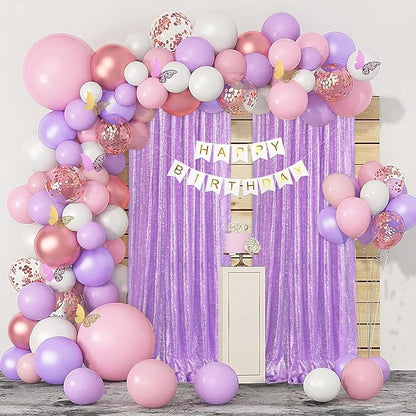Lavender Sequin Backdrop Curtains 2 Pcs 3.3ftx8ft Sparkle Backdrop Fabric | by B-COOL