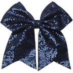 Large Glitter Cheer Bows Clips, Jumbo Big 7 Inch Cheerleading Sequin Hair Bow Hair Accessories for Teens Girls Football Sports Cheerleader Outfit Uniform (Navy Blue)