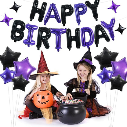 TONIFUL Black Purple Birthday Decoration Kit 16 Inch Happy Birthday Balloon | - Image 3