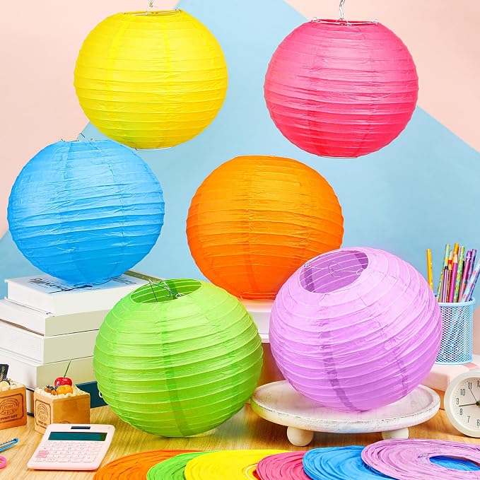 12 Pcs 10 Inch Hanging Paper Lanterns Party Decorations Modern Neon Classroom - Image 2