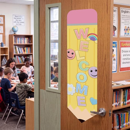 Gueevin Welcome Banner for Classroom Door Pencil Vertical Back to School Sign - Image 4