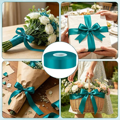 1In 30Yards Teal Satin Ribbon for Gift Wrapping Wedding Christmas Party | Sleek - Image 4