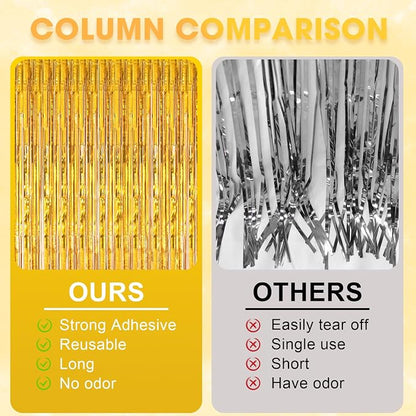 Voircoloria Laser Gold Foil Fringe Backdrop Curtains, 3 Pack | Tinsel Streamers - Image 6