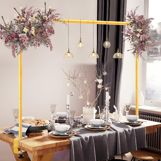Over The Table Rod Stand with Clamps Gold Table Balloon Arch Frame | Adjustable by Nisoger