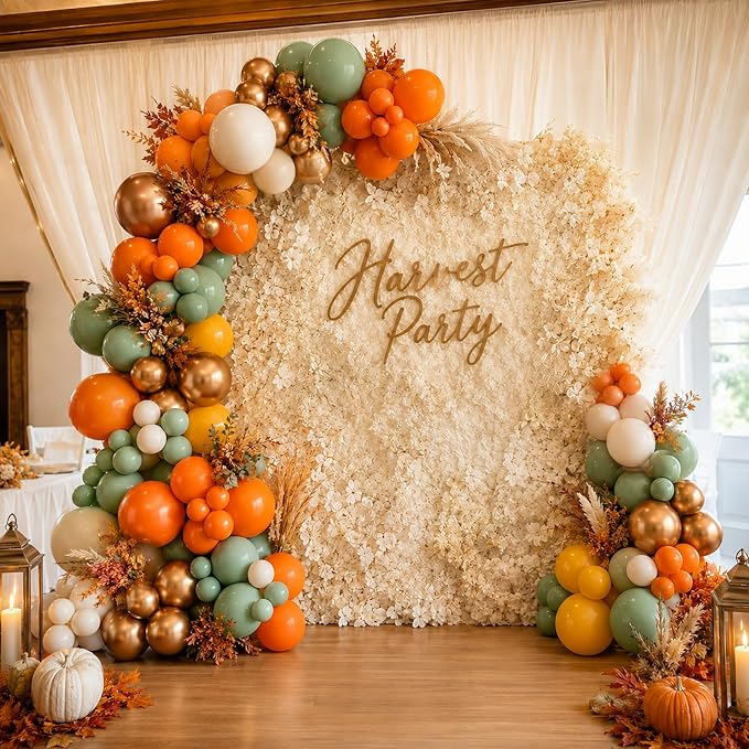 Fall Balloons, 12 Inch Sage Green Burnt Orange Mustard Yellow Beige Balloon | - Image 6