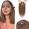 Hairro 100% Human Hair Topper No Bangs, Real Clip in Hair Hairpieces for Women, 3.94x4.72" Silk Base for Thinning Receding High Hairline, 10 Inch Medium Brown Middle Part