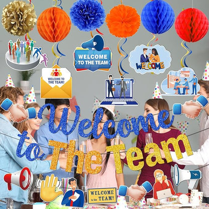 Welcome To The Team Banner, Welcome Banner Garland Hanging Swirls Paper Flowers - Image 6