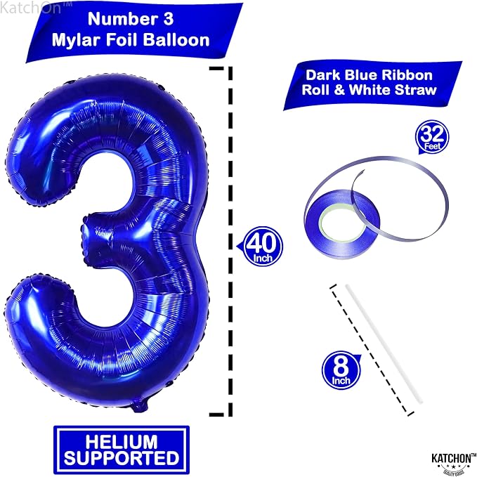 KatchOn Royal Blue Number 3 Balloon 40 Inch, Birthday Decorations - Image 4