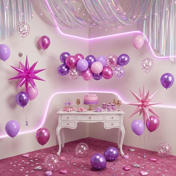 Pink and Purple Balloons, 12 Inch Pastel Pink Metallic Purple Latex Balloons - Image 8