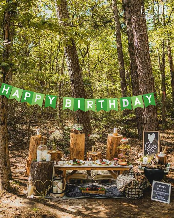 Letjolt Green Happy Birthday Banner Green Garland 13pcs | Theme Birthday Party - Image 4