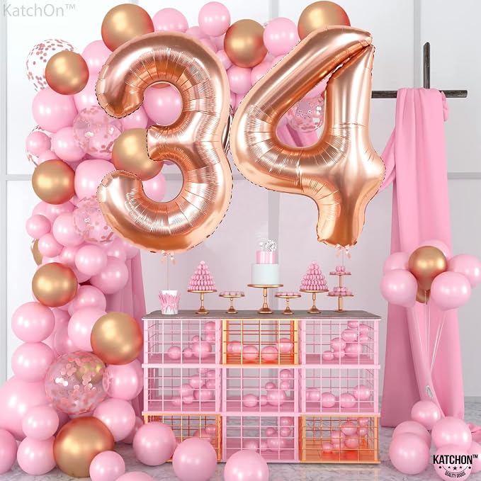 Katchon Rose Gold Number 34 Balloons 40 Inch, 34 Birthday Decorations | 34 - Image 6