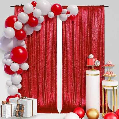 PartyDelight Red Sequin Backdrop Curtains 5x10ft 2 Sparkly Panels | 4 Inch Rod - Image 5
