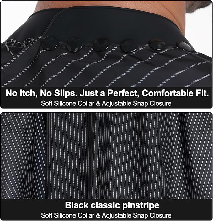 PERFEHAIR Pinstripe Barber Cape with Soft Silicon Neck Collar | Professional Hair Cutting Cape for Stylists & Adults | Hair & Water Repellent| Adjustable Snap Closure, 59" x 55", Black