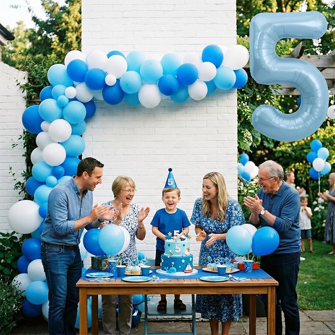 TONIFUL 40 Inch Pastel Blue Number 5 Foil Balloon Large Mylar Foil Digit 5 - Image 6