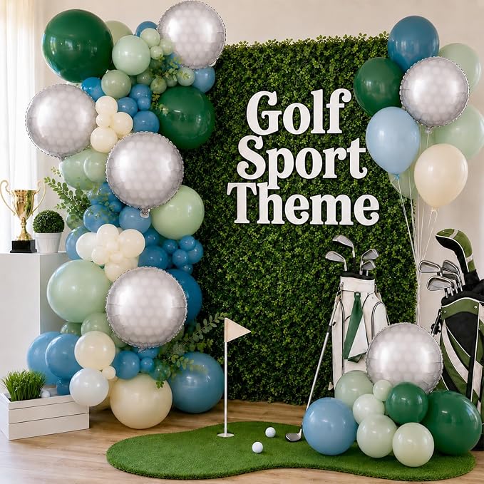 Golf Party Balloons, 12 Inch Retro Blue Dark Light Green and White Latex - Image 4
