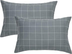JELLYMONI 100% Natural Cotton Plaid Standard Pillowcases Set, 2 Pack Dark Gray with White Grid Geometric Pattern Printed Pillow Covers with Envelope Closure(Pillows are not Included)