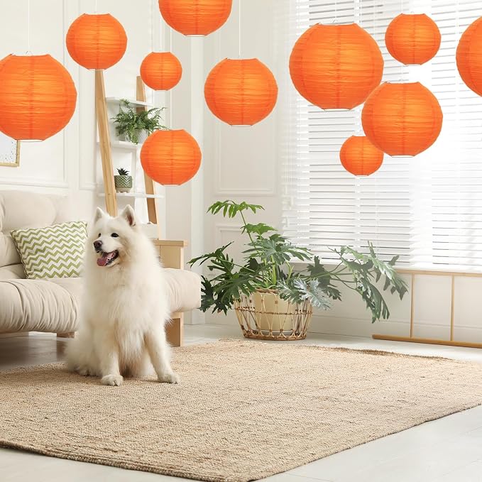Orange Paper Lanterns 12 Pcs Assorted size of 6" 8" 10" 12" Chinese Round Paper - Image 5