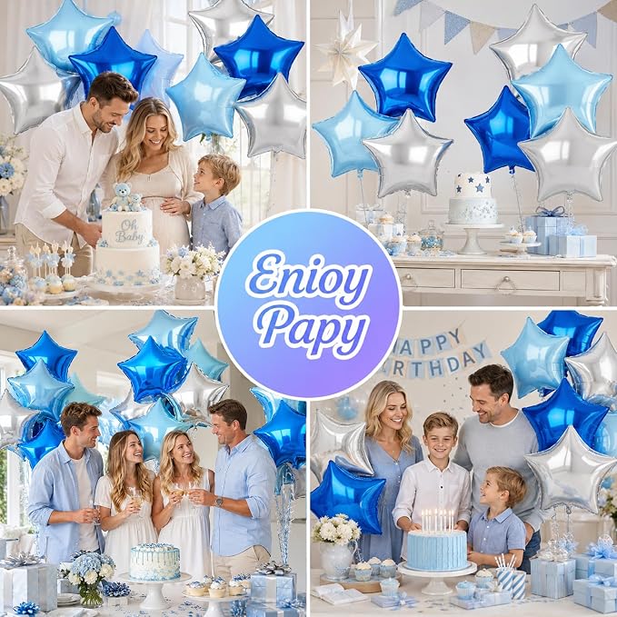 Blue Silver Star Balloons, 18 Inches Star Foil Balloons - Image 6