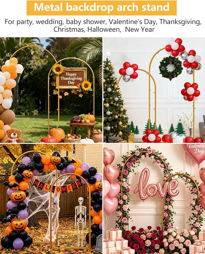 Wedding Arch Backdrop Stand 5FT, 6FT Gold Metal Arch Stand Set of 2, Balloon - Image 9