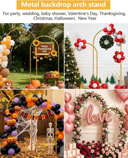 Wedding Arch Backdrop Stand 5FT, 6FT Gold Metal Arch Stand Set of 2, Balloon - Image 9