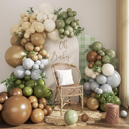 Brown Sage Green Balloon Arch Kit by CROSSFINGERS