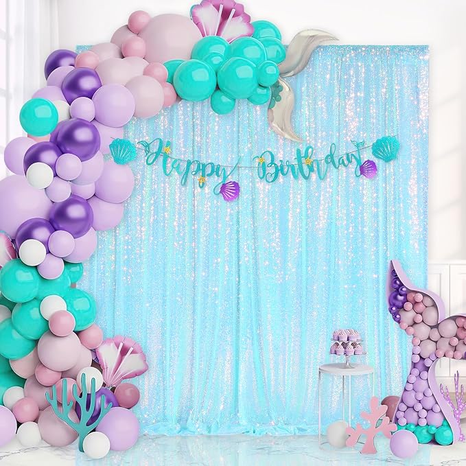 Blue Iridescent Sequin Backdrop 7ft x 7ft Glitter Photo Booth Backdrop | - Image 7