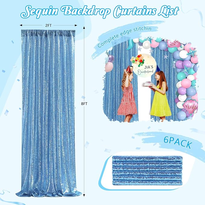 Baby Blue Backdrop Curtains for Party Sequin Fabric 12ftx8ft for Wedding | - Image 2